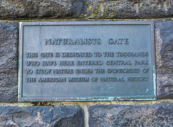 Plaque on Naturalist's Gate