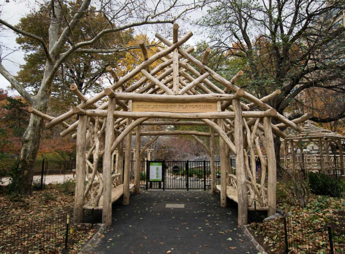 The revamped rustic Billy Johnson Playground Entrance