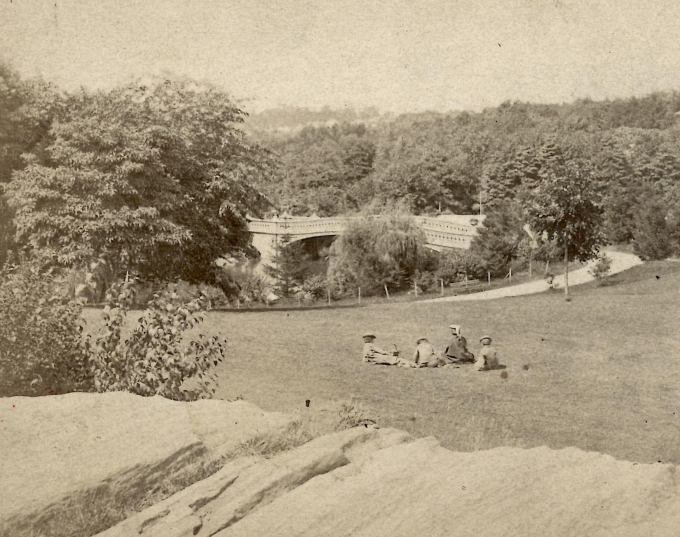 Sepia photo of a group enjoying the park's earliest days