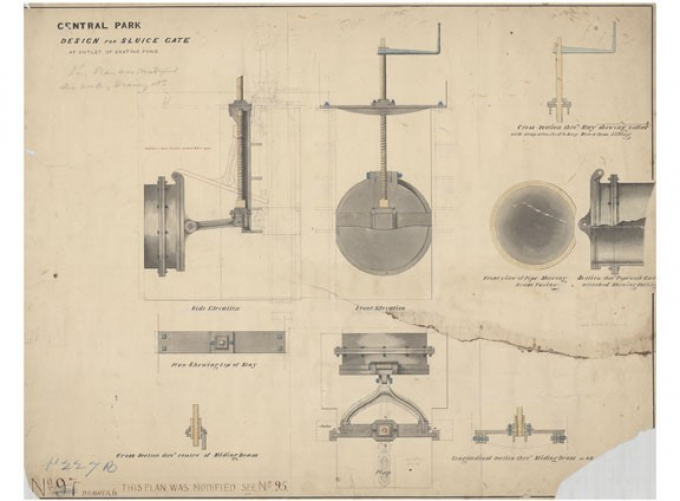 1858 plan for skating pond sluice gate