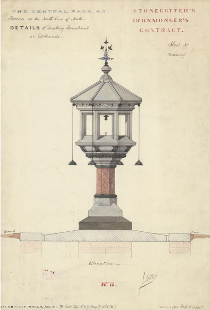 Drawing of a drinking fountain, 1865