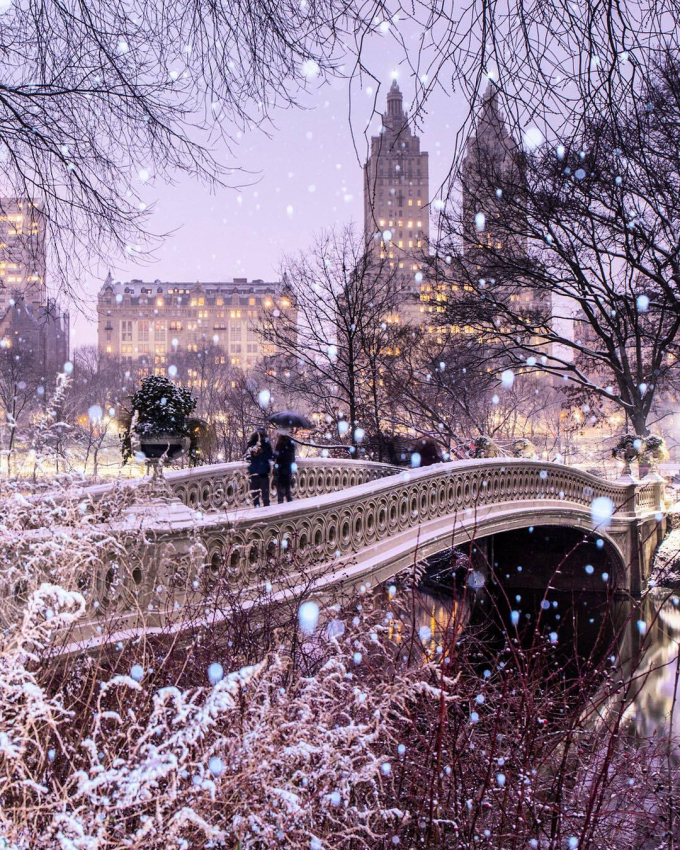 One of Central Park's bridges in winter