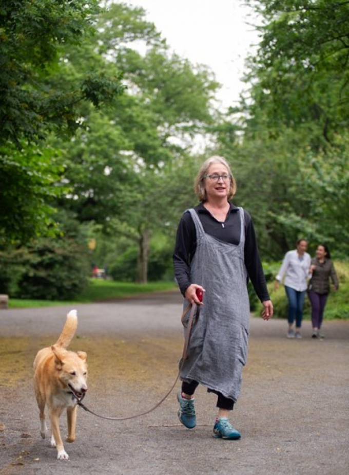 Harriet and her dog Ginger walk the bridle path