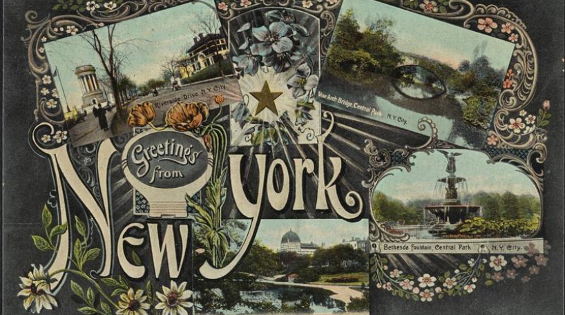Florid postcard showing scenes from Grant's Tomb and Central Park