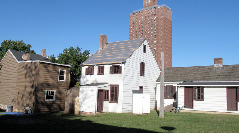 Outdoor shot of houses at the Weeksville Heritage Center