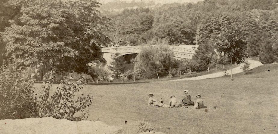 Sepia photo of a group enjoying the park's earliest days
