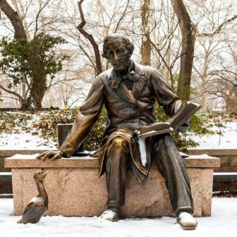 Lewis Carroll statue in winter